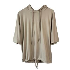 Taeq Esteban Cortazar Womens‎ Shirt Small Tan Activewear Hooded Comfort Stretch